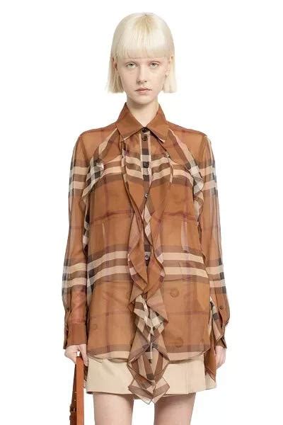 burberry check ruffle collar shirt|Burberry Freddy Check Ruffle Silk Collared Shirt .